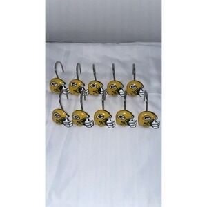Green Bay Packers NFL Shower Curtain Hooks Set of 10 Yellow Helmet Bathroom